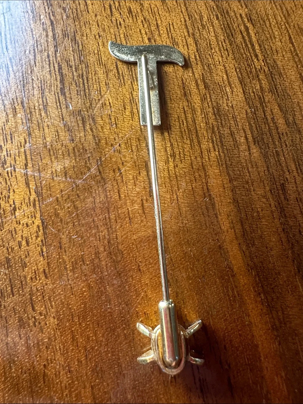 Vintage 80s Avon Gold-Tone Initial T Crystal Stick Pin Brooch